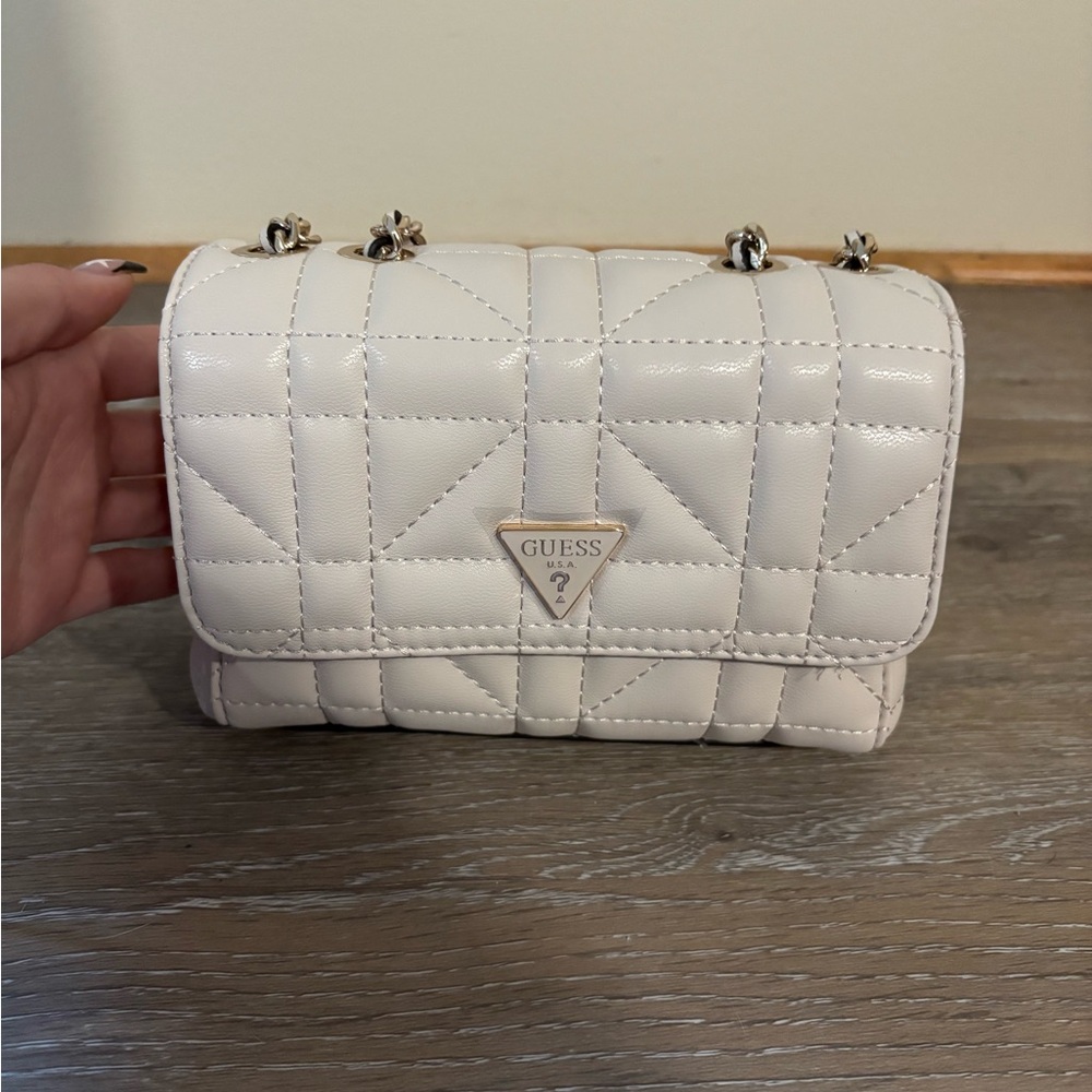 Guess Quilted Cream Crossbody Bag